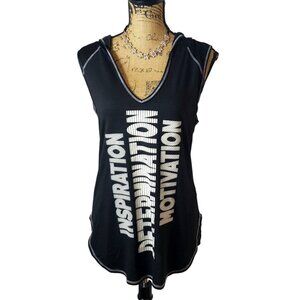 Evcr Womens Hooded Sleeveless Tank L Black Y2K Inspirational Urban Grunge Retro